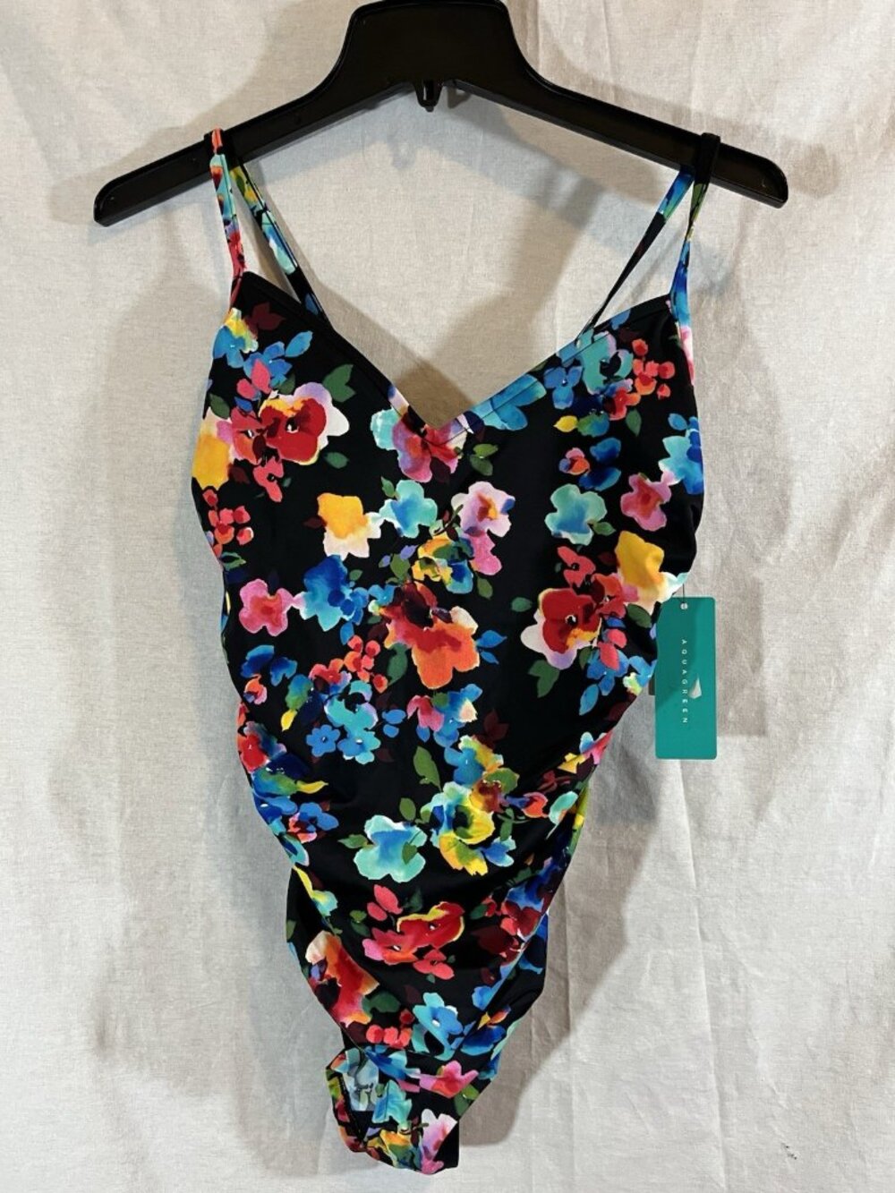 Aqua Green Women’s NWT Medium Black Floral 1pc Swimsuit
